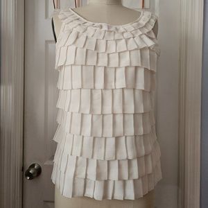 New York and Company Cream White Pleated Ruffle Sleeveless Blouse Size 10
